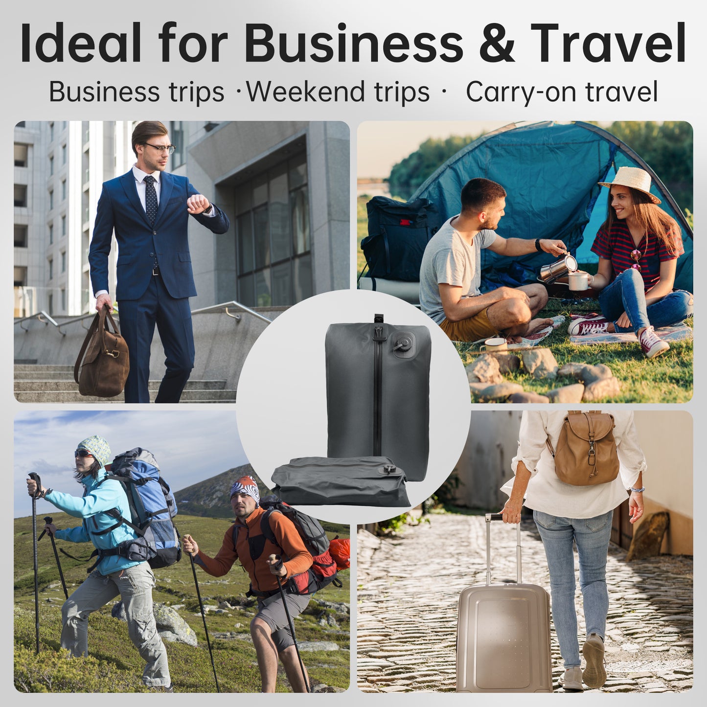 Sentryse 2-Pack Vacuum Bag for Travel, 16L TPU Vacuum Compression Bag for Carry on Suitcases & Backpack, Waterproof, Built-In Electric Pump, Space-Saving Travel Organizer, Black