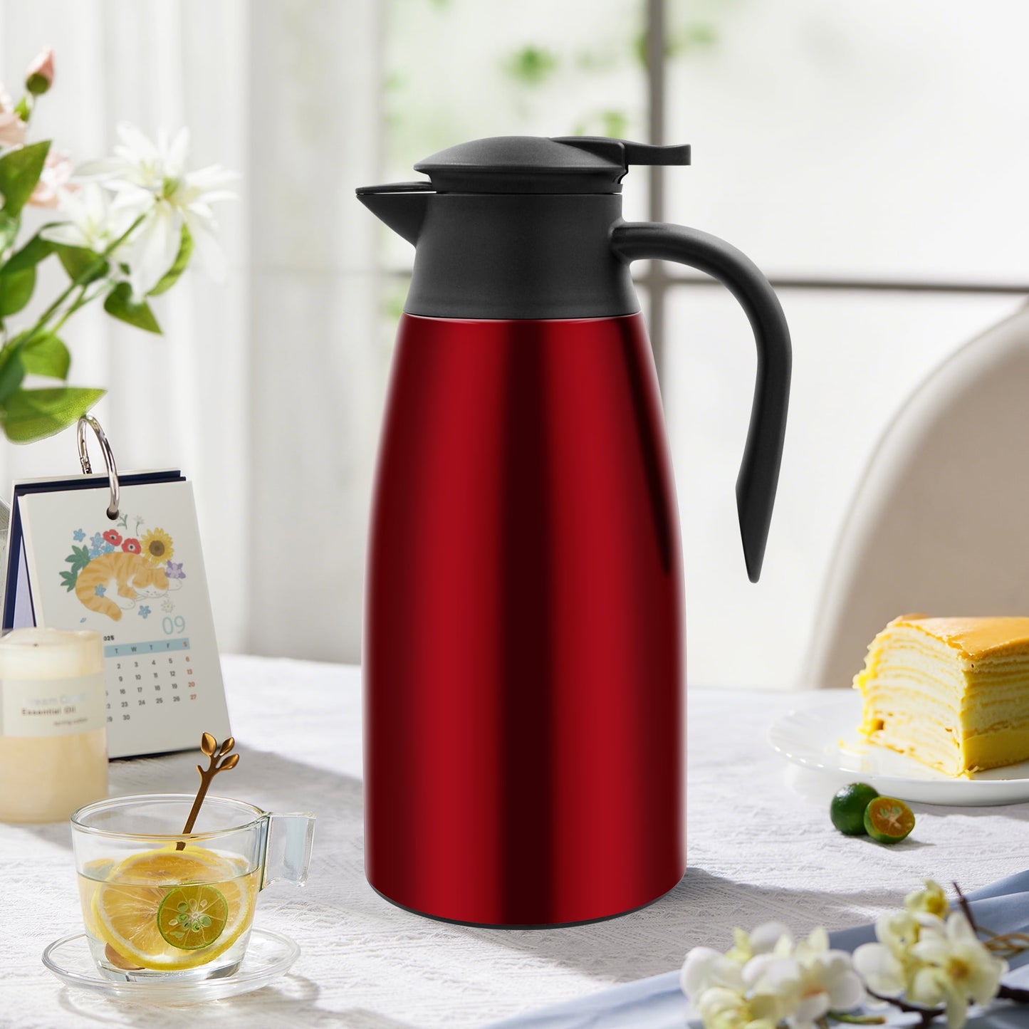 68oz Thermal Coffee Carafe, Stainless Steel Vacuum Insulated Coffee Thermos for Hot and Cold Beverage (Red)