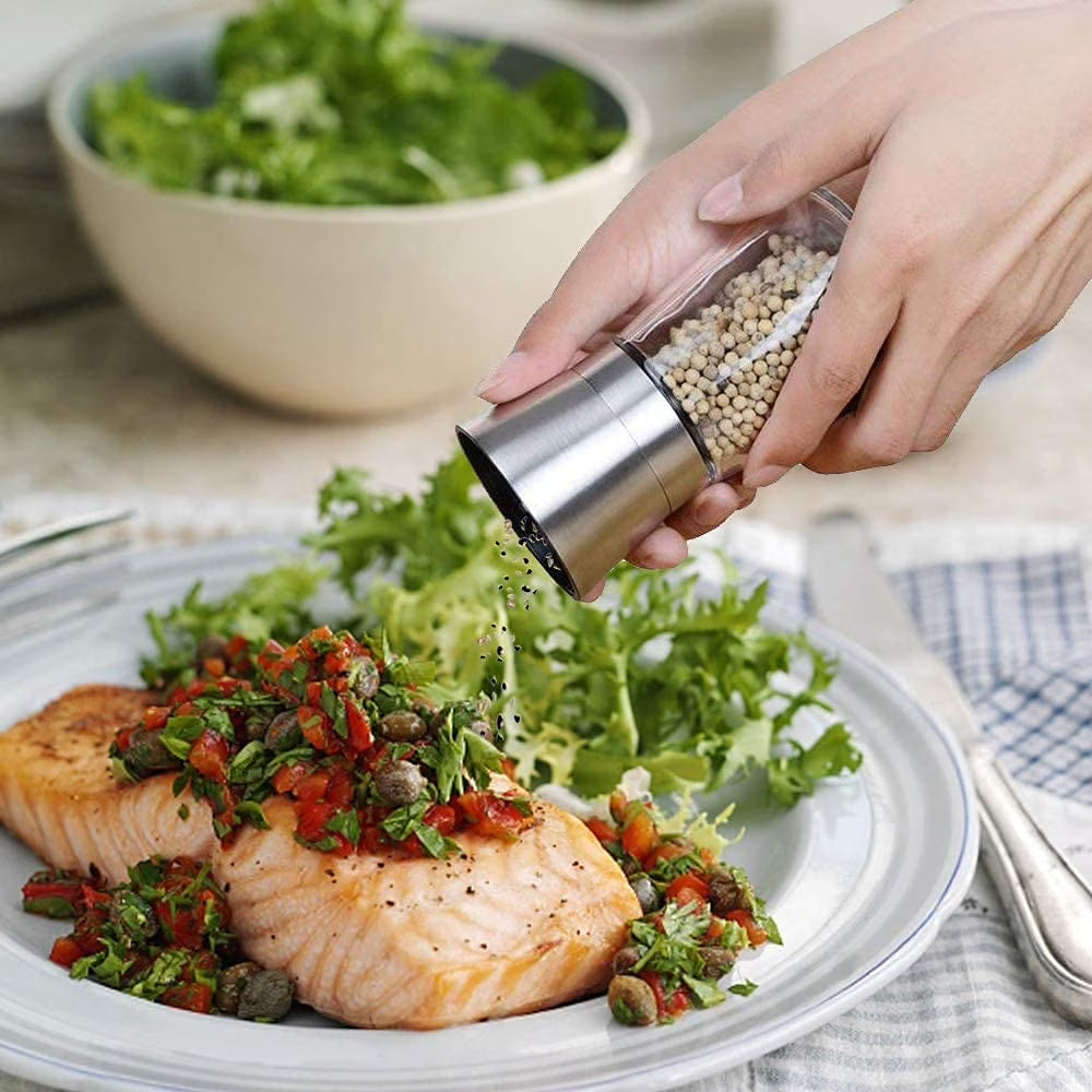 Sentryse Salt or Pepper Grinder, Manual Spice Mill, Refillable Pepper Mill, Stainless Steel, Adjustable Coarseness, 180ml/6oz, Perfect for Peppercorn, Salt or Spice