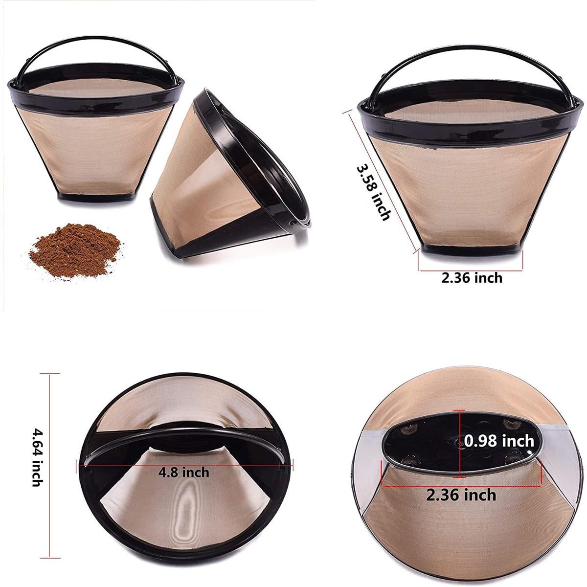 Sentryse GTF-4 Reusable Coffee Filter, Gold Tone Replacement Brew Filter Compatible with Ninja Coffee Brewer, Cone Style, 2 Pack