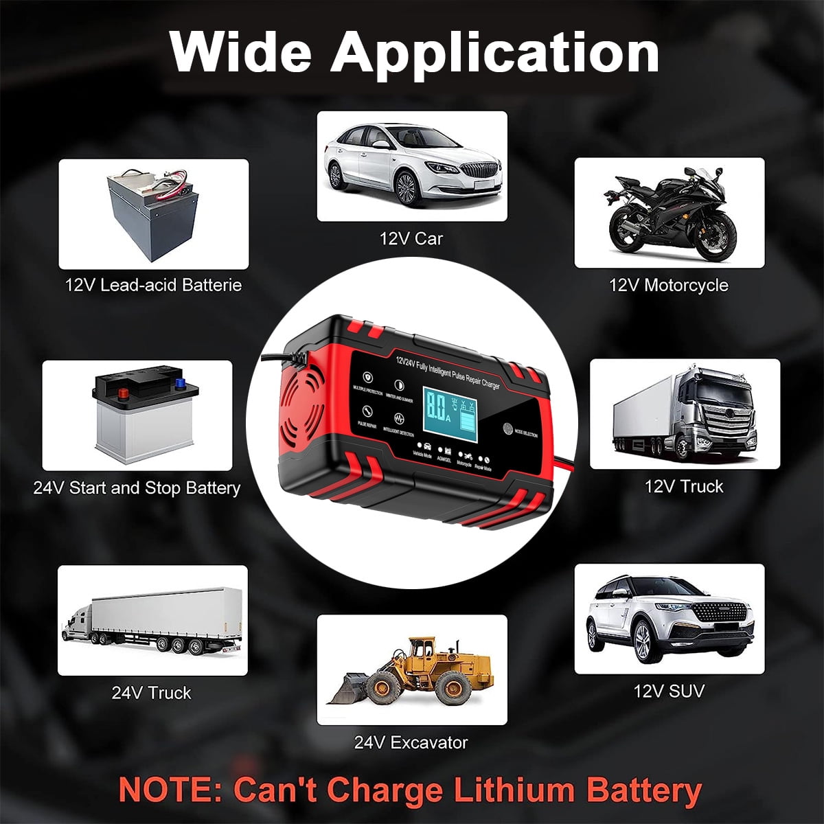 Sentryse Battery Charger 8-Amp, 12V 24V Fully-Automatic Smart Car Battery Charger, Battery Maintainer Trickle Charger, Battery Desulfator with Temperature Compensation