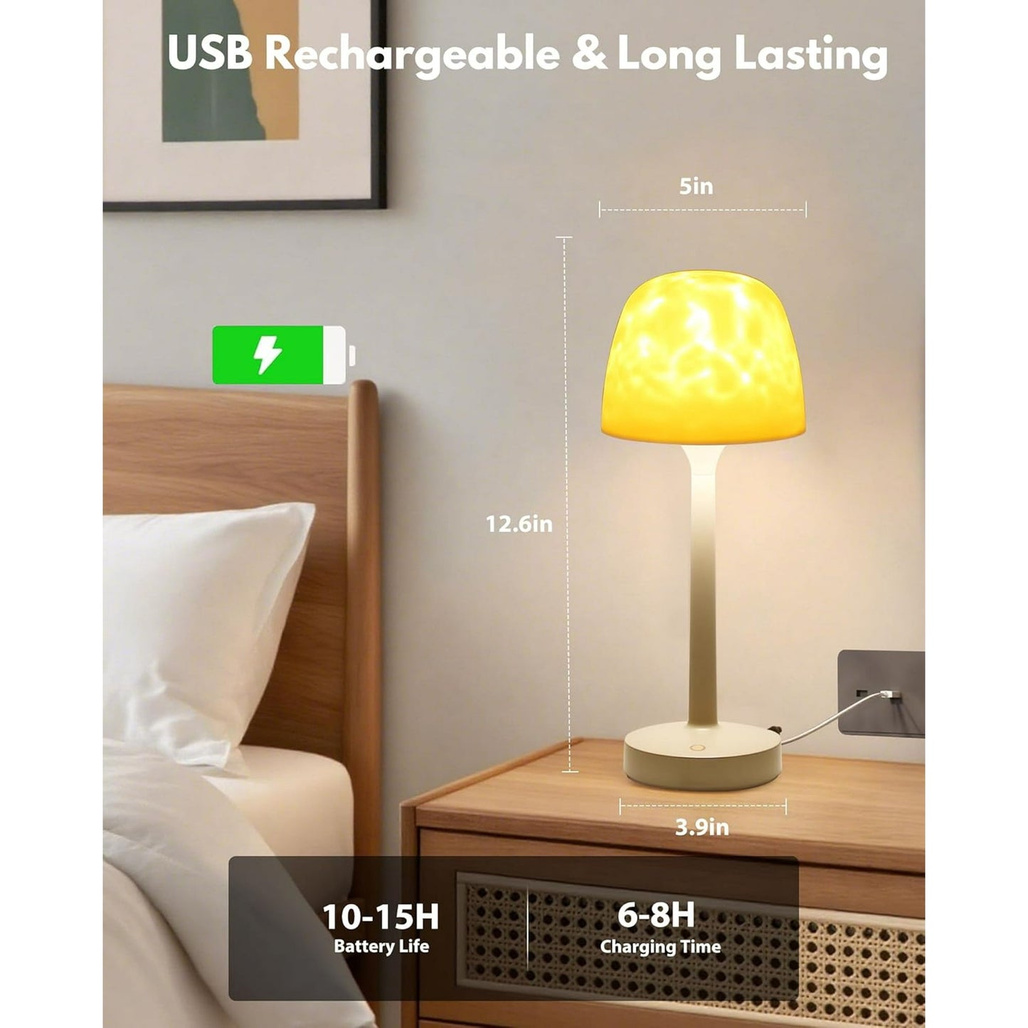 Sentryse Shower Lamp - Waterproof Bathroom Lamp with 16 Color Ocean Wave Projector, Rechargeable Shower Light with Touch & Remote Control, Cordless Light for Inside Shower/Bathtub