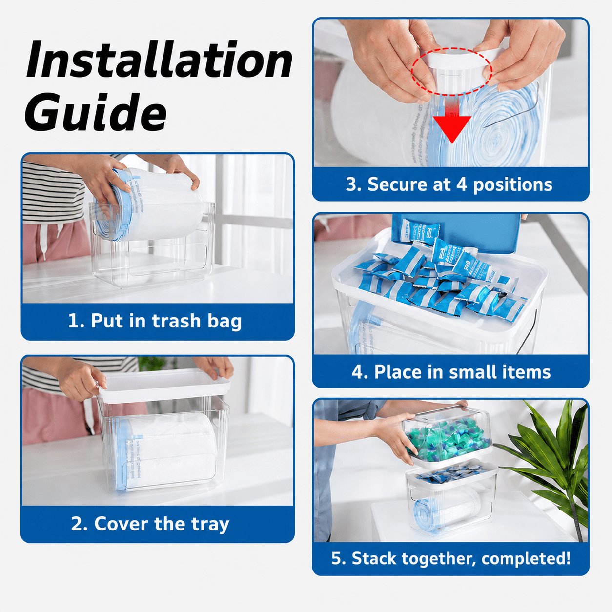 Sentryse Acrylic Trash Bag Dispenser and Pod Organizer, 3-in-1 Under Sink Storage for Trash Bags, Laundry Pods and Dishwasher Pods, Clear Kitchen Cabinet Organizer Bins