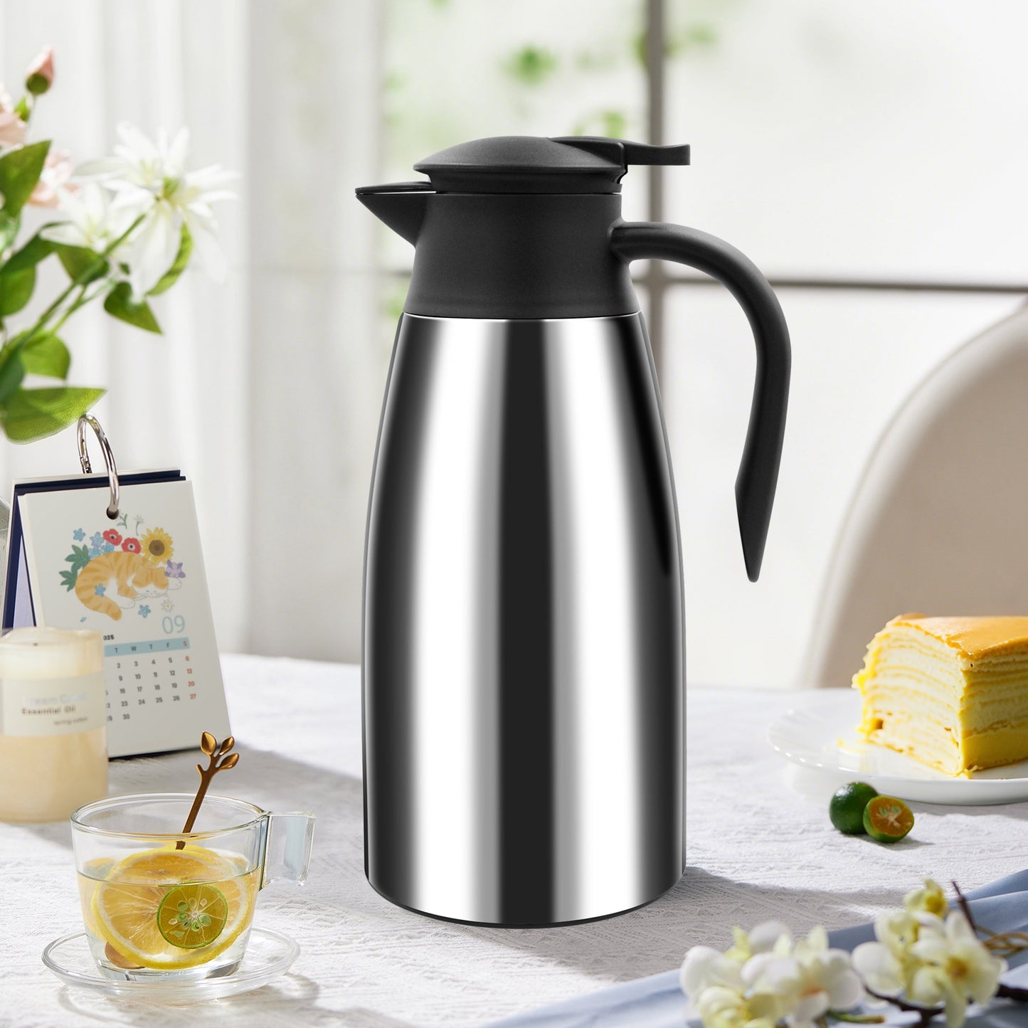 68oz Thermal Coffee Carafe, Stainless Steel Vacuum Insulated Coffee Thermos for Hot and Cold Beverage (Silver)