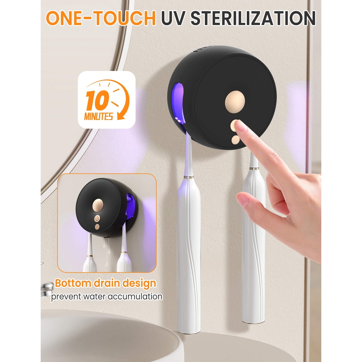 Sentryse Toothbrush Holder, Electric UV Toothbrush Cleaner, 2 Cups Tooth Brush Holder Wall Mounted Bathroom Decor, Black
