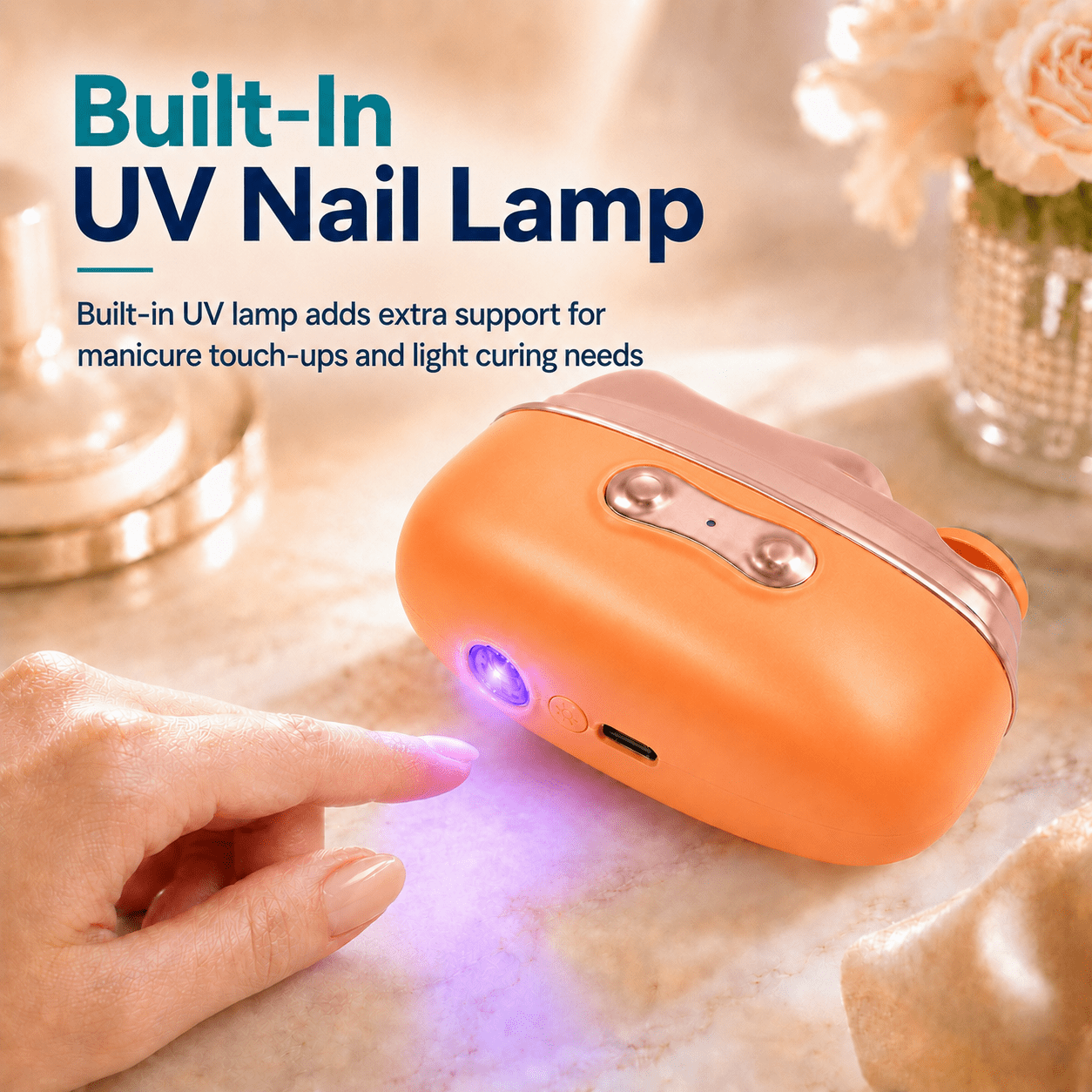 Electric Nail Clipper for Babies, Adults and Seniors, 4-in-1 Rechargeable Automatic Nail Trimmer with 2 Speeds, LED Light, UV Lamp, Nail Catcher, Orange
