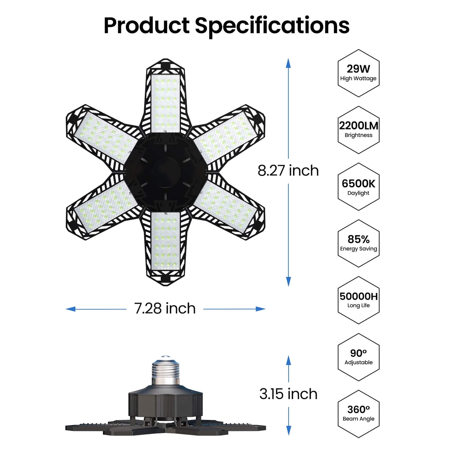 Sentryse LED Garage Lights Bulb 6500K 2200LM, E26/E27 Garage Ceiling Shop Light, 2 Pack