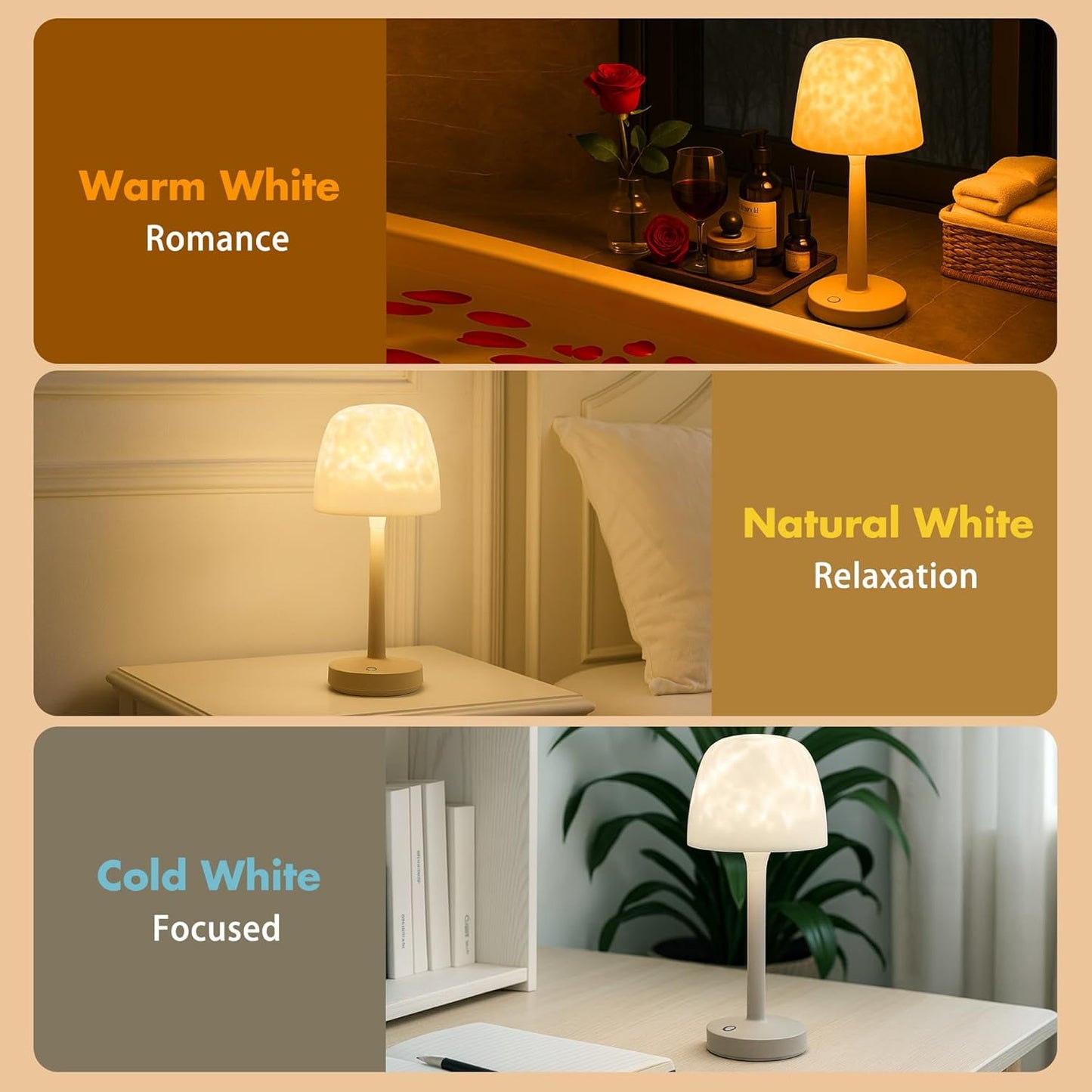 Sentryse Shower Lamp - Waterproof Bathroom Lamp with 16 Color Ocean Wave Projector, Rechargeable Shower Light with Touch & Remote Control, Cordless Light for Inside Shower/Bathtub