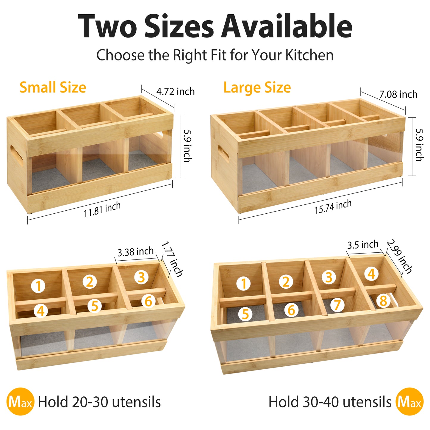 Sentryse Utensil Holder for Kitchen Counter, Extra Large Kitchen Utensil Organizer with 8 Compartments, Wooden Utensil Holder with Diatomite Base