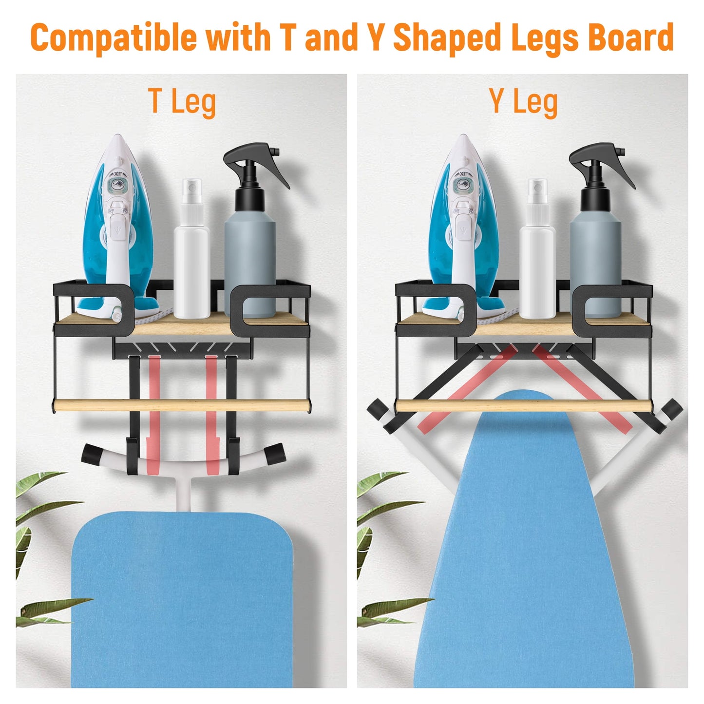 Sentryse Ironing Board Hanger, Metal Wall Mount Iron and Ironing Board Holder with Storage Shelf for Laundry Room, Black