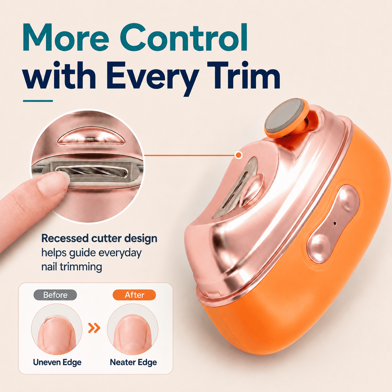 Electric Nail Clipper for Babies, Adults and Seniors, 4-in-1 Rechargeable Automatic Nail Trimmer with 2 Speeds, LED Light, UV Lamp, Nail Catcher, Orange