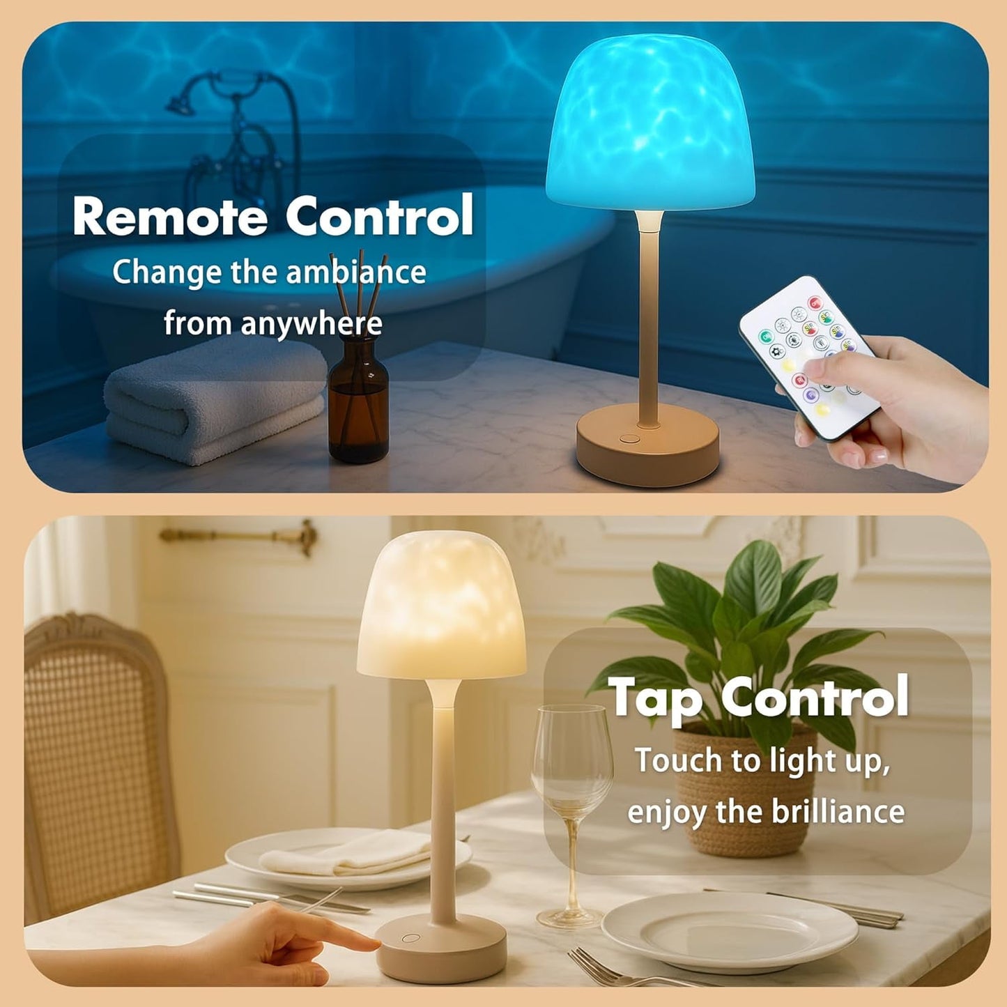 Sentryse Shower Lamp - Waterproof Bathroom Lamp with 16 Color Ocean Wave Projector, Rechargeable Shower Light with Touch & Remote Control, Cordless Light for Inside Shower/Bathtub
