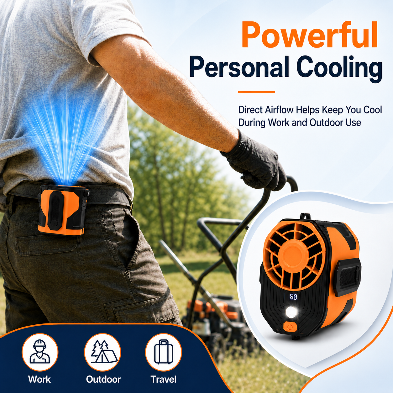 Sentryse Portable Waist Fan Clip On Wearable Belt Fan Powerful Hands-Free Cooling Fan with 100 Speeds, for Outdoor Construction Site Camping
