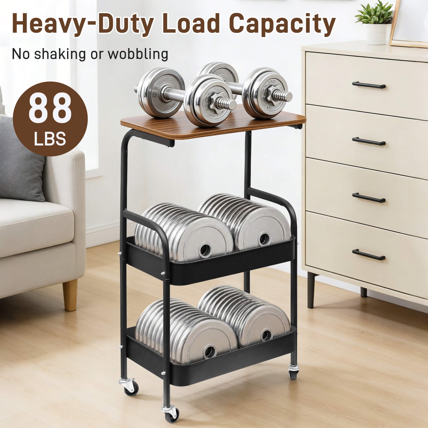 Sentryse 3 Tier Rolling Cart, Metal Rolling Utility Storage Carts with 2 Lockable Wheels, Craft Cart Organizer with Thickened Mesh Basket for Bedside Kitchen Office Art, Black