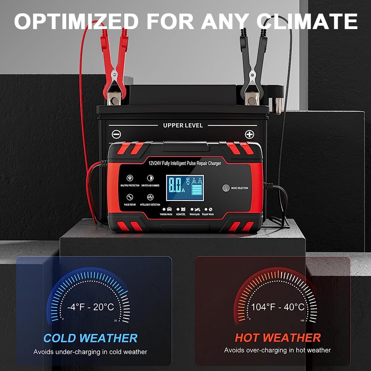 Sentryse Battery Charger 8-Amp, 12V 24V Fully-Automatic Smart Car Battery Charger, Battery Maintainer Trickle Charger, Battery Desulfator with Temperature Compensation