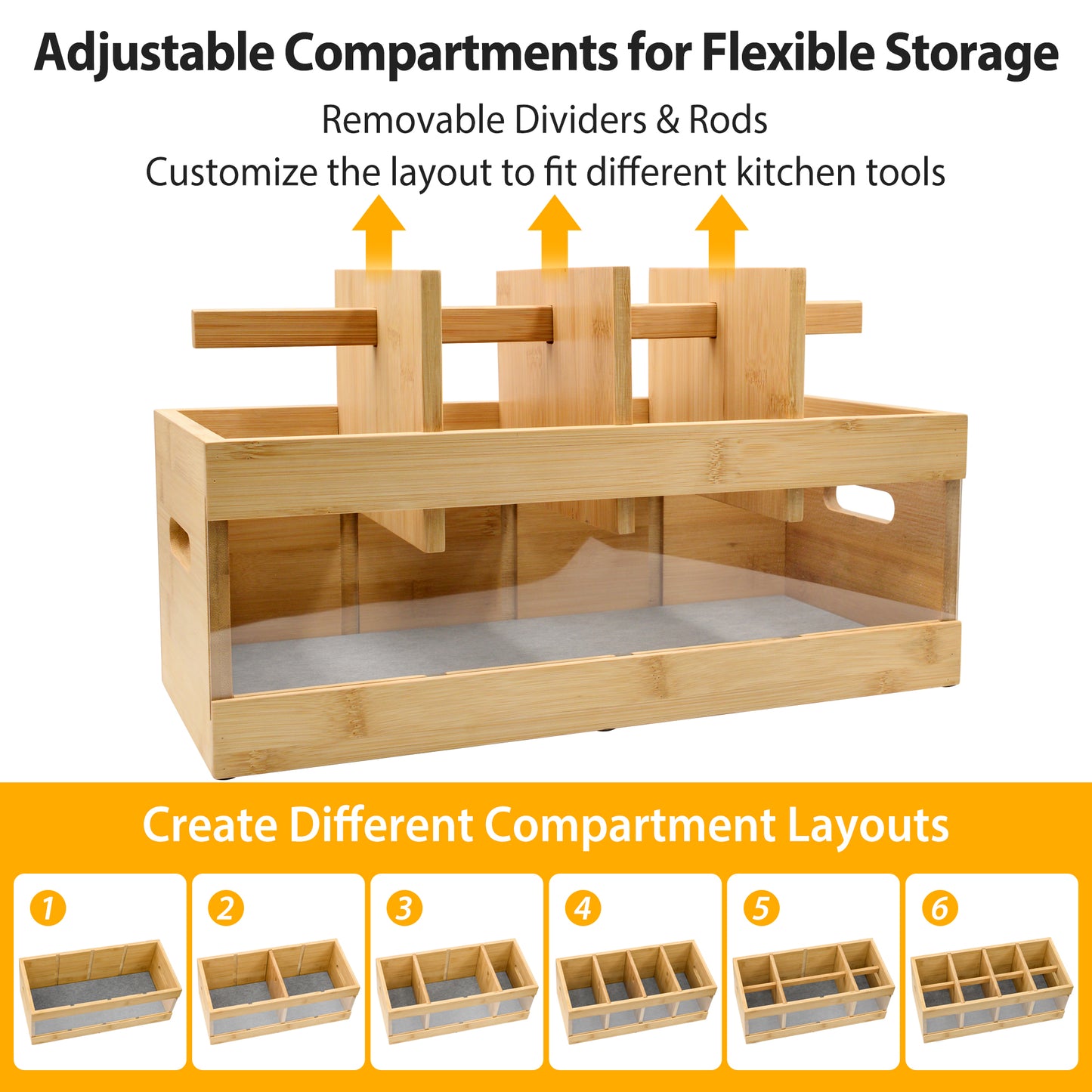 Sentryse Utensil Holder for Kitchen Counter, Extra Large Kitchen Utensil Organizer with 8 Compartments, Wooden Utensil Holder with Diatomite Base