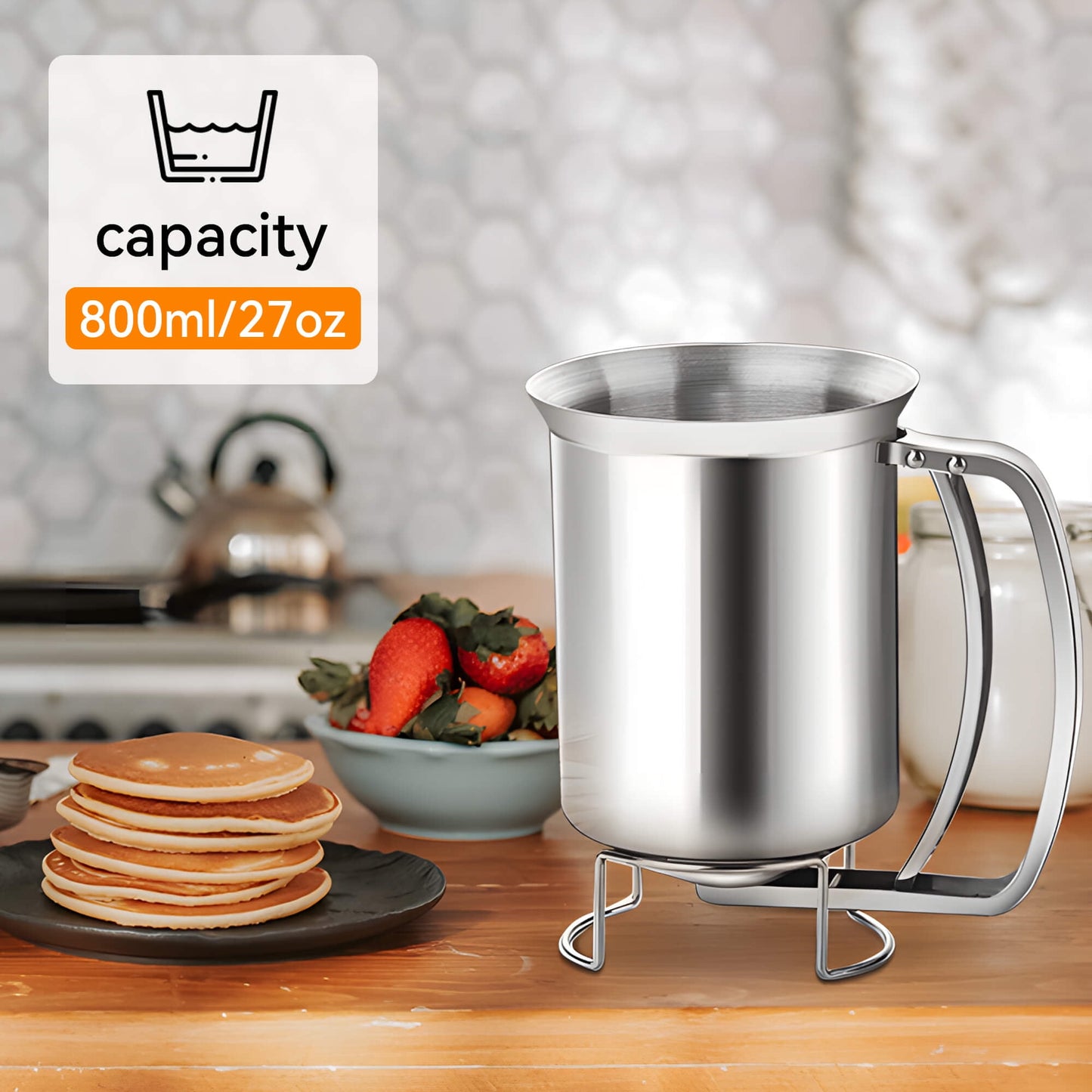 Sentryse Pancake Batter Dispenser, Stainless Steel Handheld Batter Dispenser for Baking, Cupcakes, Muffins, Crepes, Waffles, 800ML/27oz