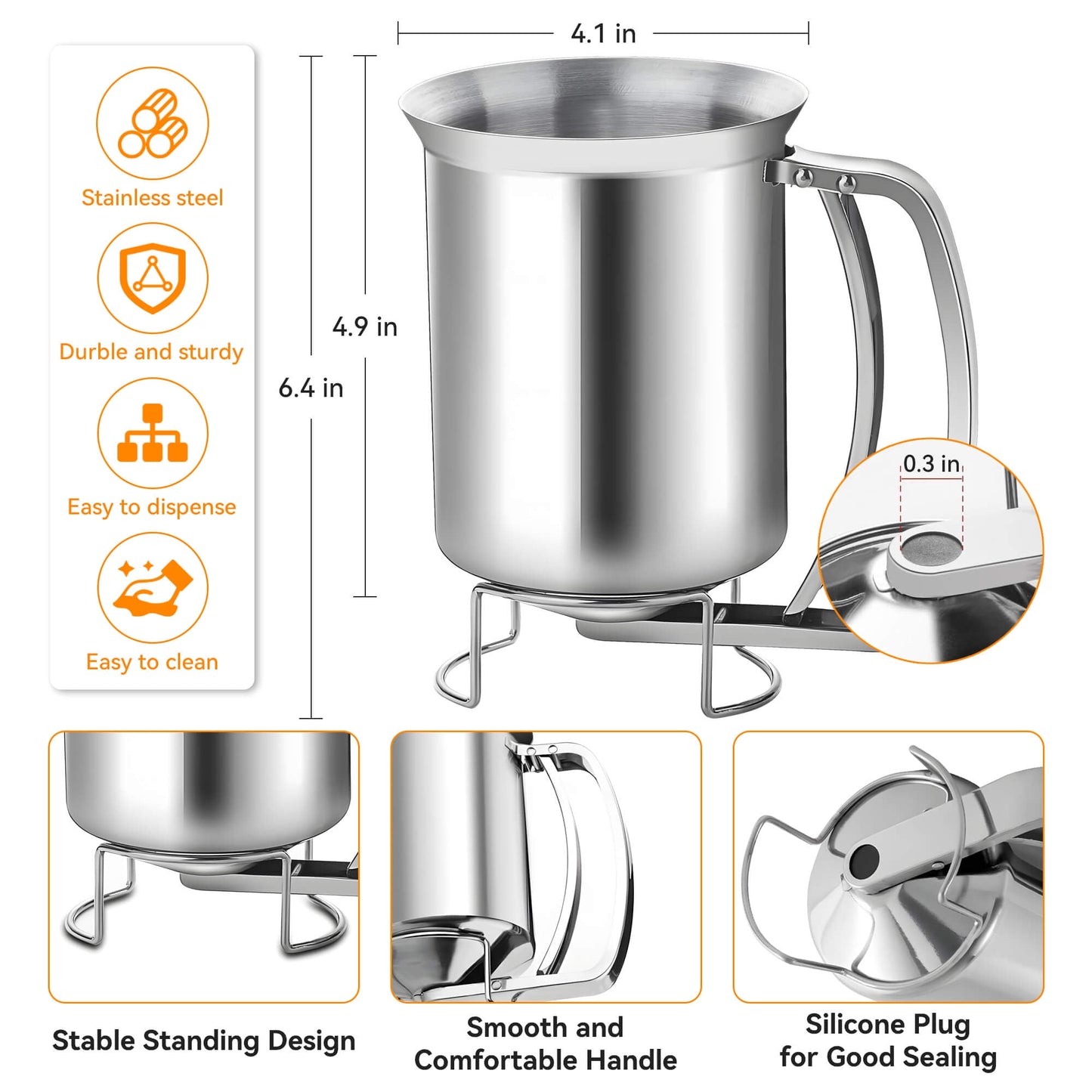 Sentryse Pancake Batter Dispenser, Stainless Steel Handheld Batter Dispenser for Baking, Cupcakes, Muffins, Crepes, Waffles, 800ML/27oz
