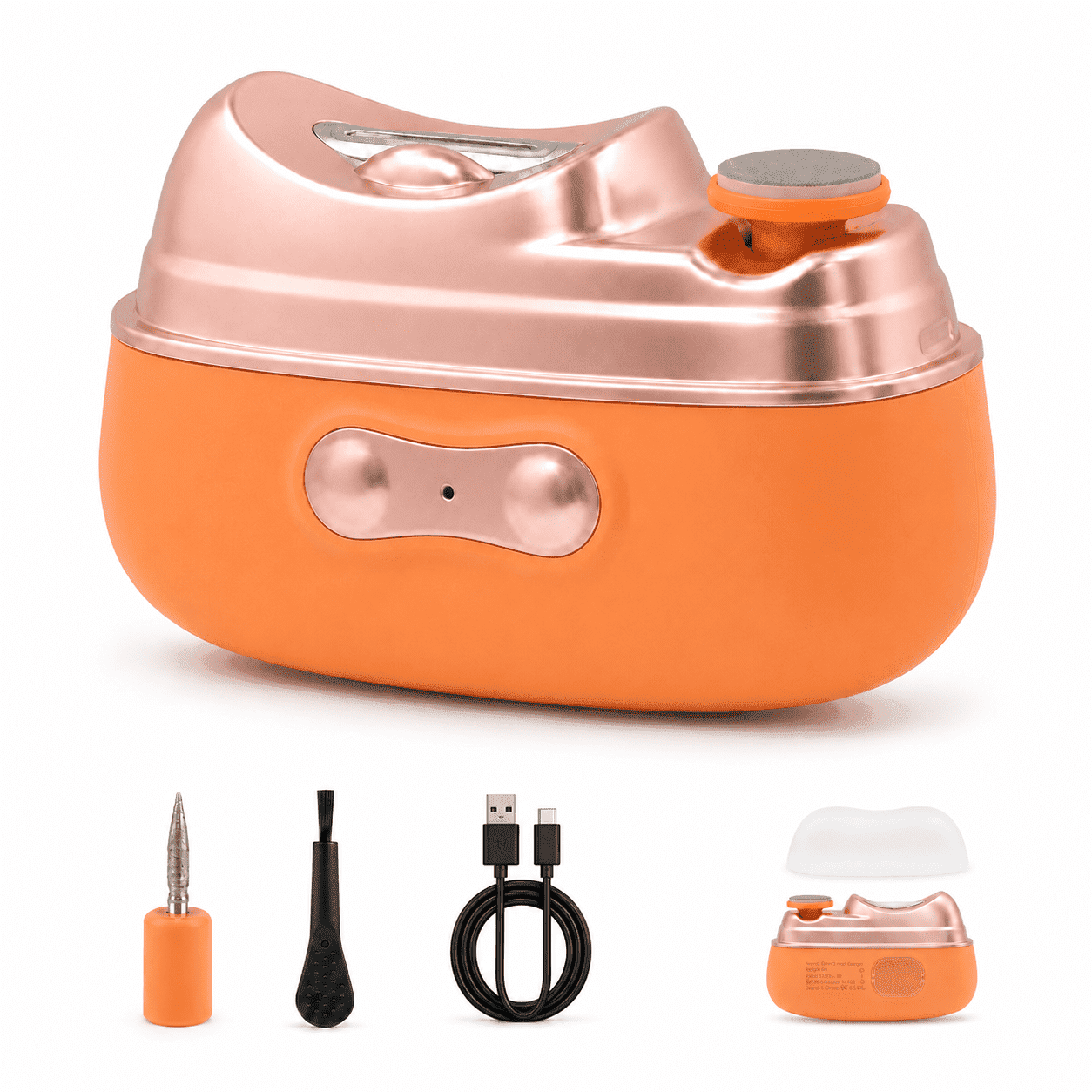 Electric Nail Clipper for Babies, Adults and Seniors, 4-in-1 Rechargeable Automatic Nail Trimmer with 2 Speeds, LED Light, UV Lamp, Nail Catcher, Orange