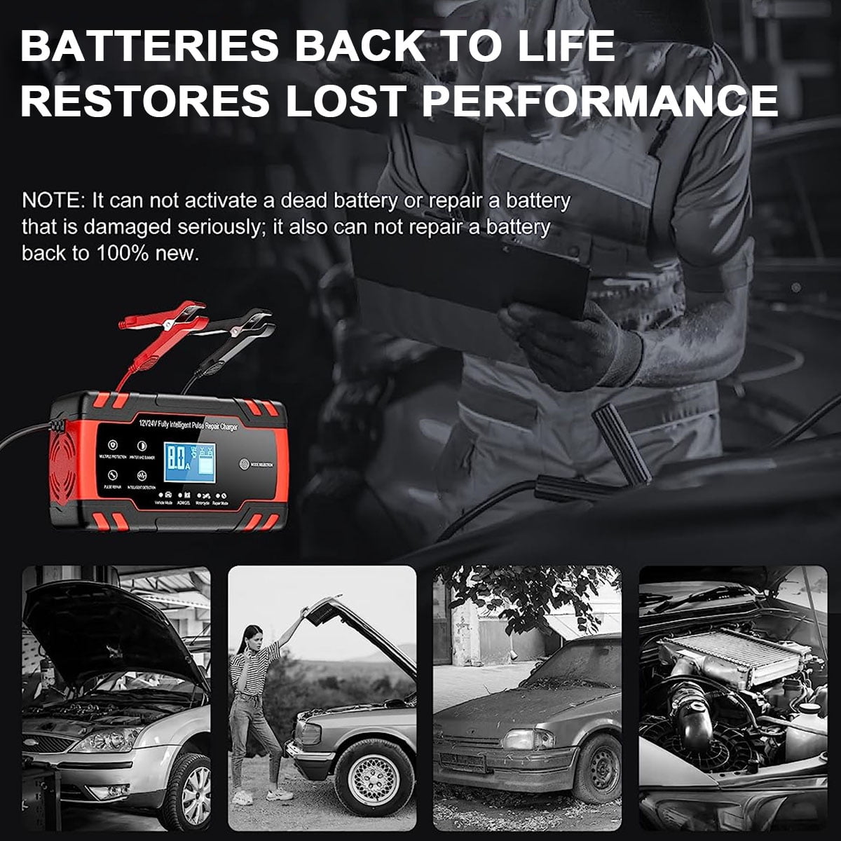 Sentryse Battery Charger 8-Amp, 12V 24V Fully-Automatic Smart Car Battery Charger, Battery Maintainer Trickle Charger, Battery Desulfator with Temperature Compensation