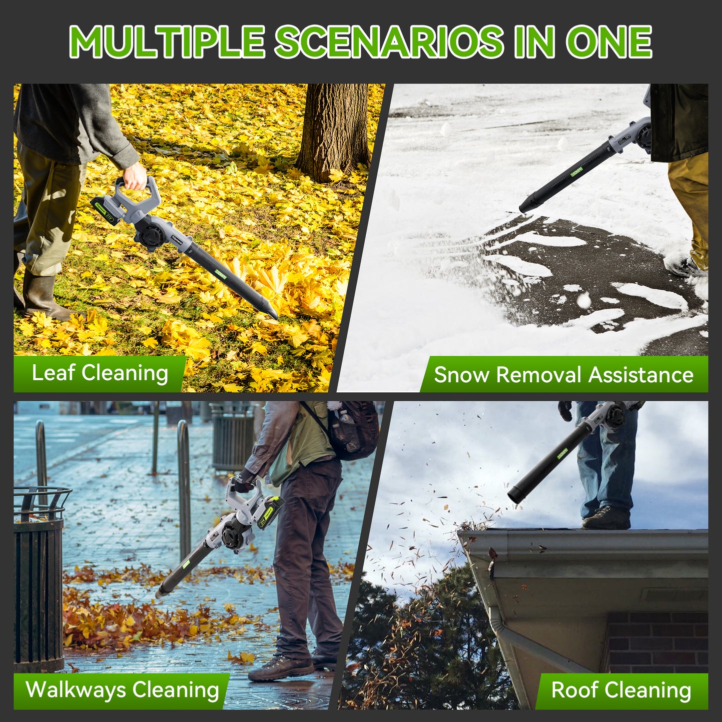 Tidymend 20V Cordless Leaf Blower with Battery and Charger, Lightweight Electric Leaf Blower for Lawn Care, Includes 2x 2.0Ah Batteries, 3 Blowing Nozzles