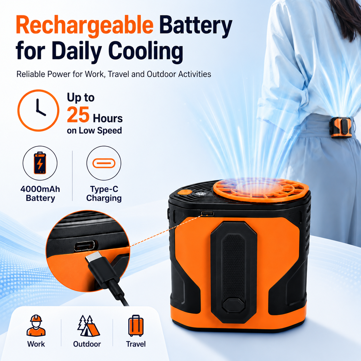 Sentryse Portable Waist Fan Clip On Wearable Belt Fan Powerful Hands-Free Cooling Fan with 100 Speeds, for Outdoor Construction Site Camping