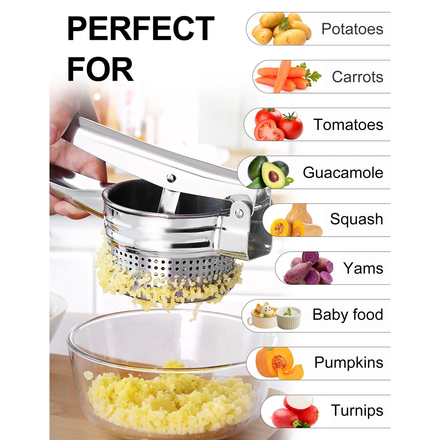 Sentryse Potato Ricer, Stainless Steel Potato Masher, Fruit and Vegetables Press Kitchen Tool, 15oz