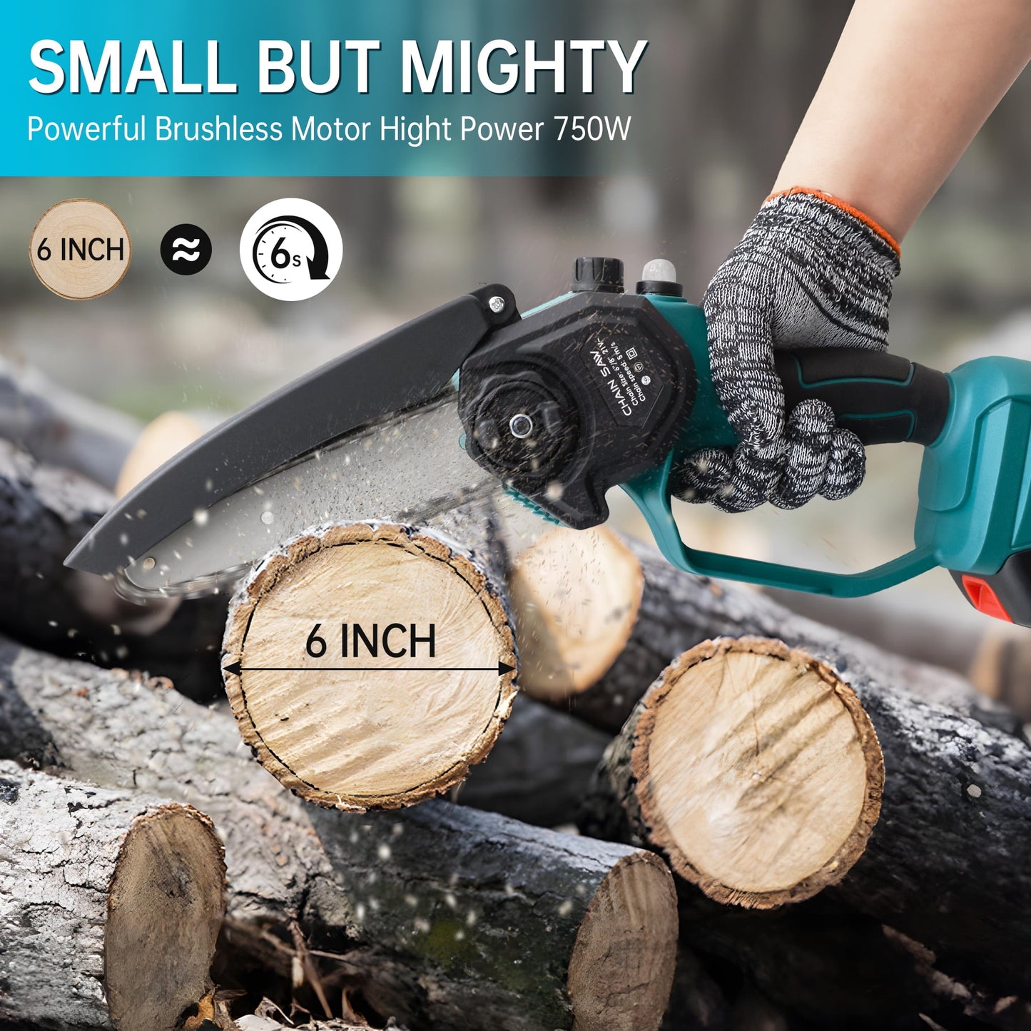 Sentryse Mini Chainsaw 6 inch Electric Chainsaw with Automatic Oiler, Cordless Chain Saw with 2 Chains, 2 Batteries & Charger for Tree Trimming, Branches Cutting