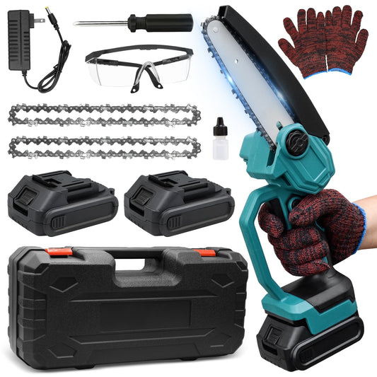 Sentryse Mini Chainsaw 6 Inch, 21 V Battery-Powered Electric Chain Saw, Cordless Chainsaw with 2 Batteries & 2 Chains & Charger