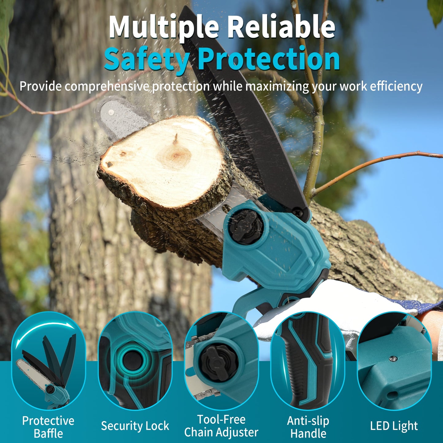 Sentryse Mini Chainsaw 6 Inch, 21 V Battery-Powered Electric Chain Saw, Cordless Chainsaw with 2 Batteries & 2 Chains & Charger