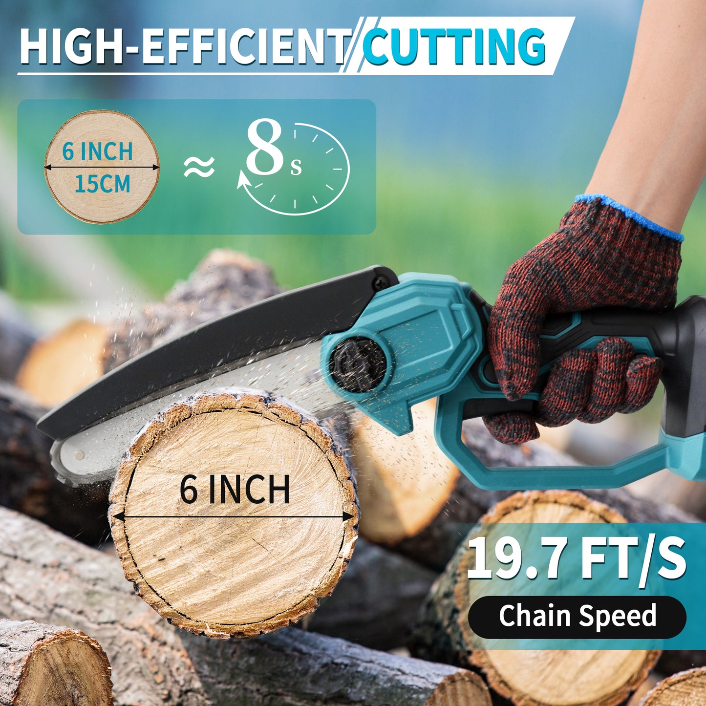 Sentryse Mini Chainsaw 6 Inch, 21 V Battery-Powered Electric Chain Saw, Cordless Chainsaw with 2 Batteries & 2 Chains & Charger