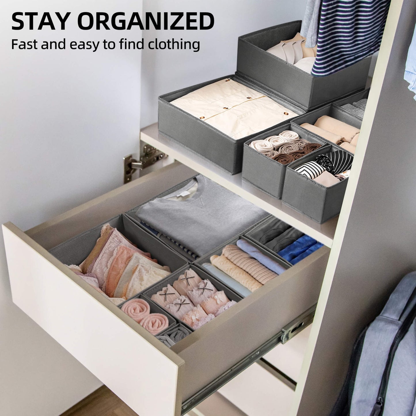 Sentryse Drawer Organizer for Clothes, Dresser Drawer Organizer, 12 Pack, Gray