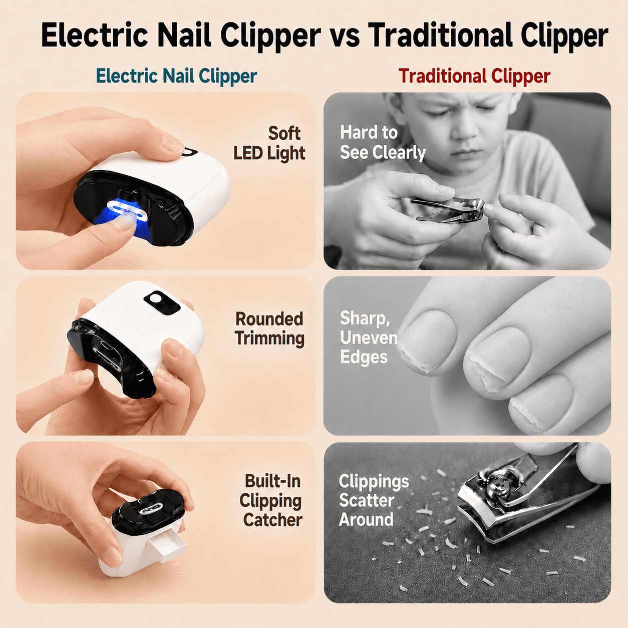 Electric Nail Clipper with Clippings Catcher - 3-Speed Automatic Nail Trimmer with LED Light, Safe for Adults, Seniors, Kids ＆ Babies (White)