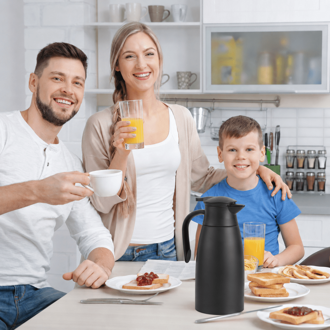 68oz Thermal Coffee Carafe, Stainless Steel Vacuum Insulated Coffee Thermos for Hot and Cold Beverage (Black)
