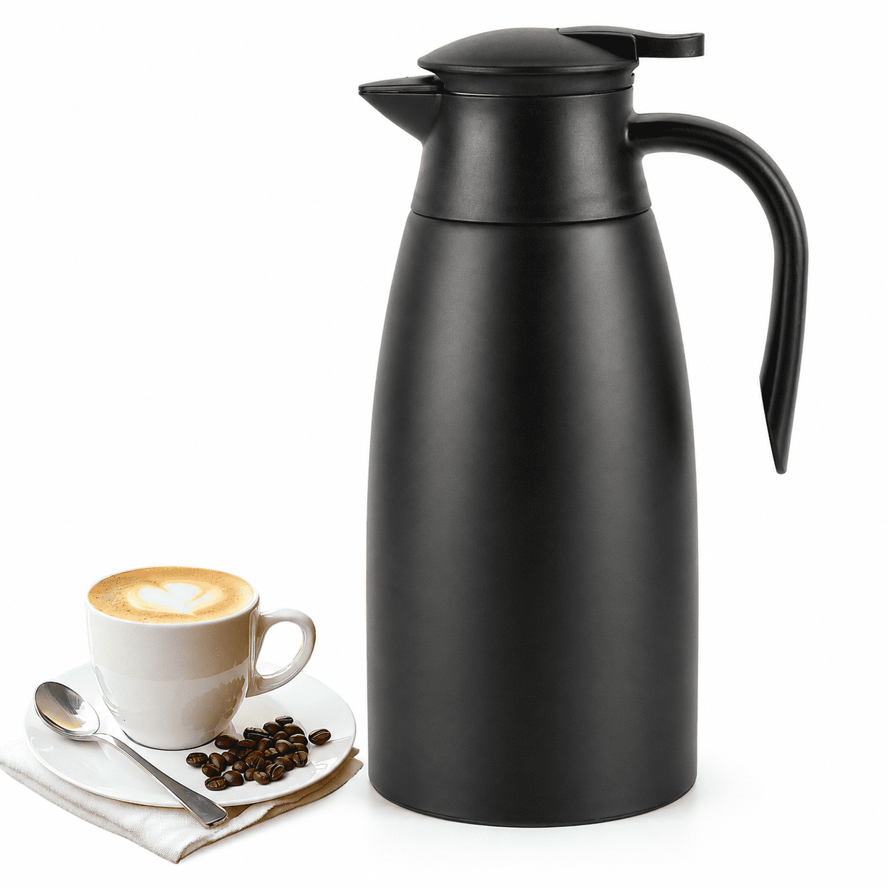 68oz Thermal Coffee Carafe, Stainless Steel Vacuum Insulated Coffee Thermos for Hot and Cold Beverage (Black)