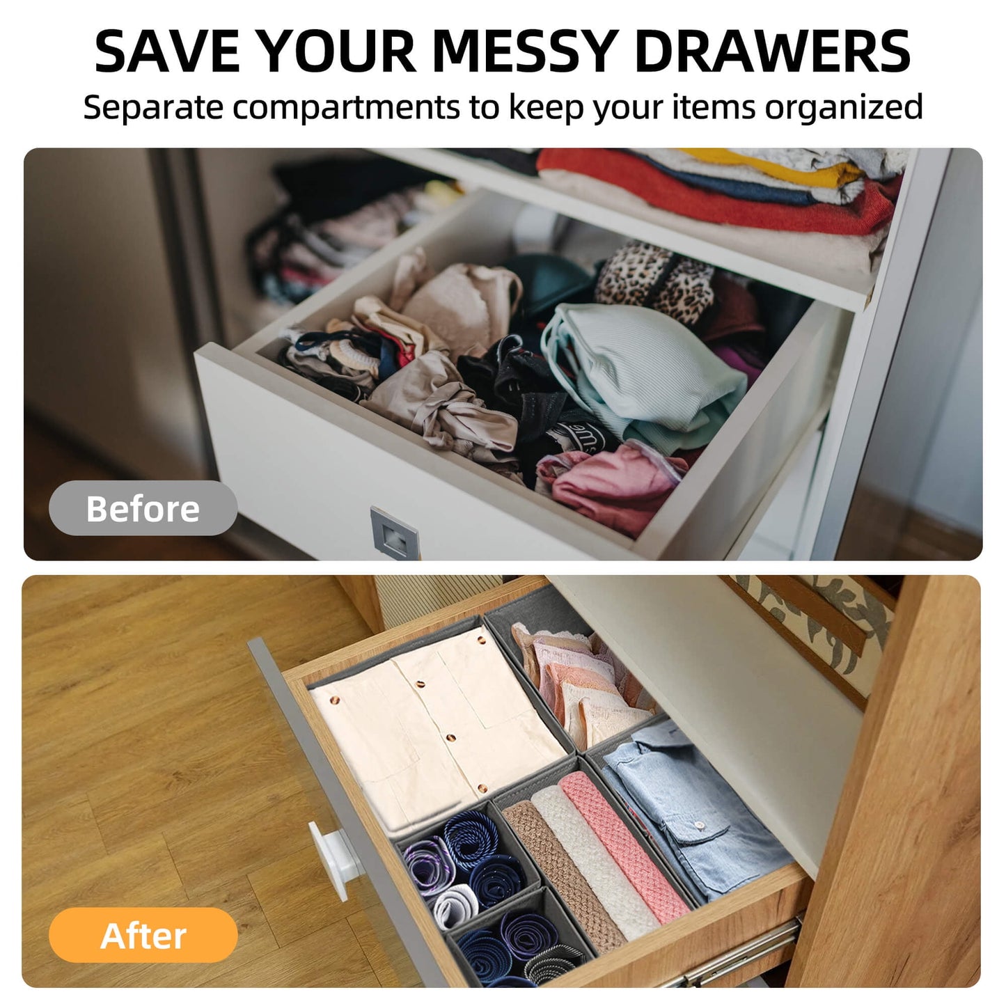 Sentryse Drawer Organizer for Clothes, Dresser Drawer Organizer, 12 Pack, Gray