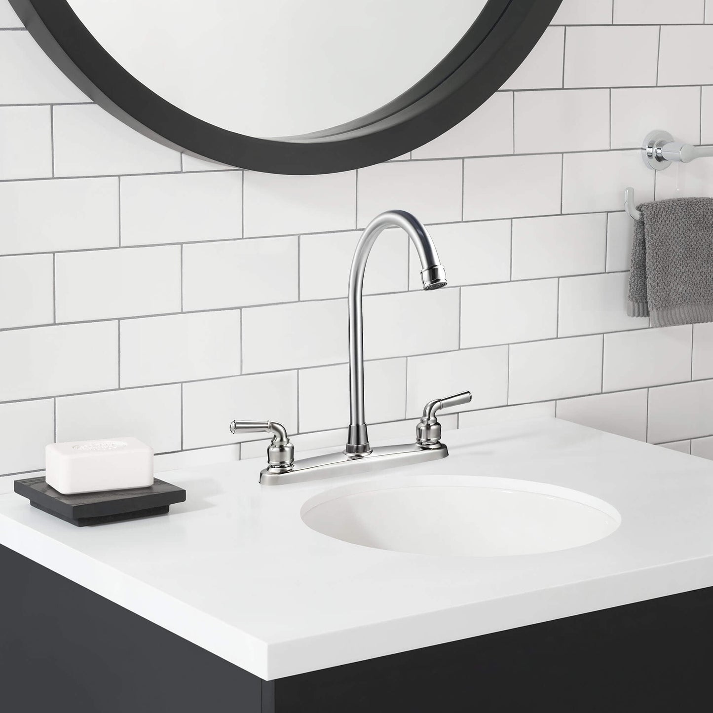Sentryse 2 Handle Kitchen Sink Faucet, High Arc 360 Swivel Stainless Steel Pipe 3 Hole Kitchen Faucet for RV Laundry Farmhouse Bar Sink, Silver
