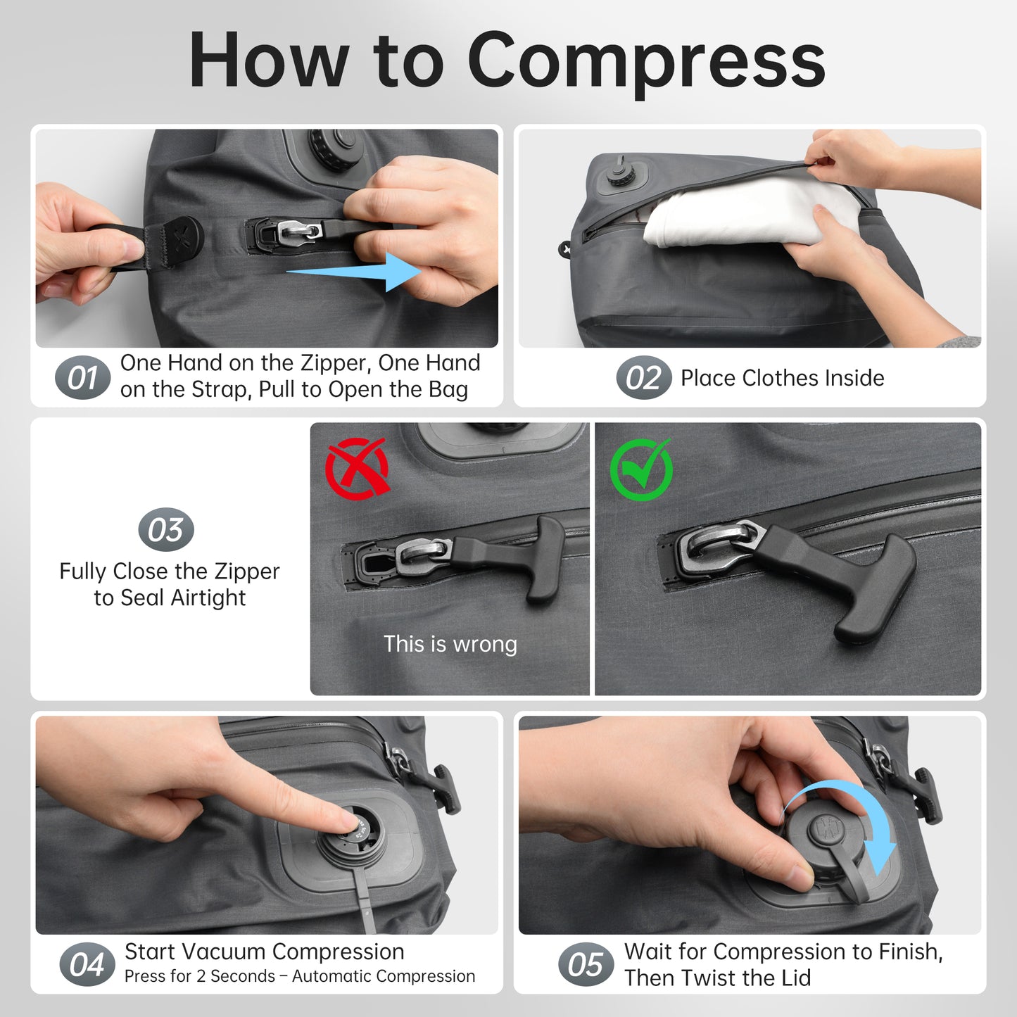 Sentryse 2-Pack Vacuum Bag for Travel, 16L TPU Vacuum Compression Bag for Carry on Suitcases & Backpack, Waterproof, Built-In Electric Pump, Space-Saving Travel Organizer, Black