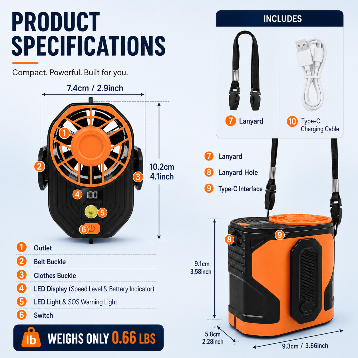 Sentryse Portable Waist Fan Clip On Wearable Belt Fan Powerful Hands-Free Cooling Fan with 100 Speeds, for Outdoor Construction Site Camping