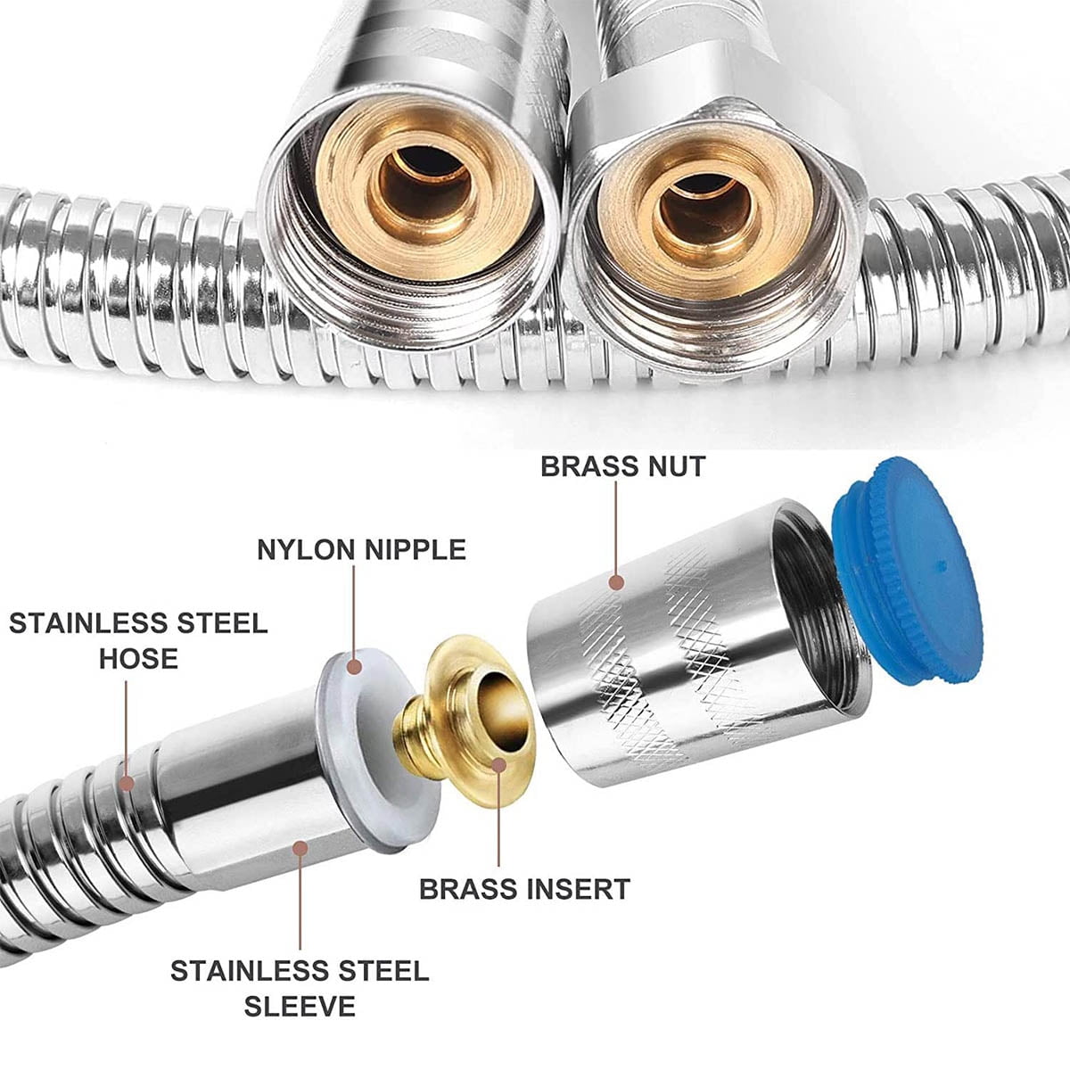 Sentryse Shower Hose Extra Long 118", Chrome Handheld Shower Head Hose with Brass Insert and Nut