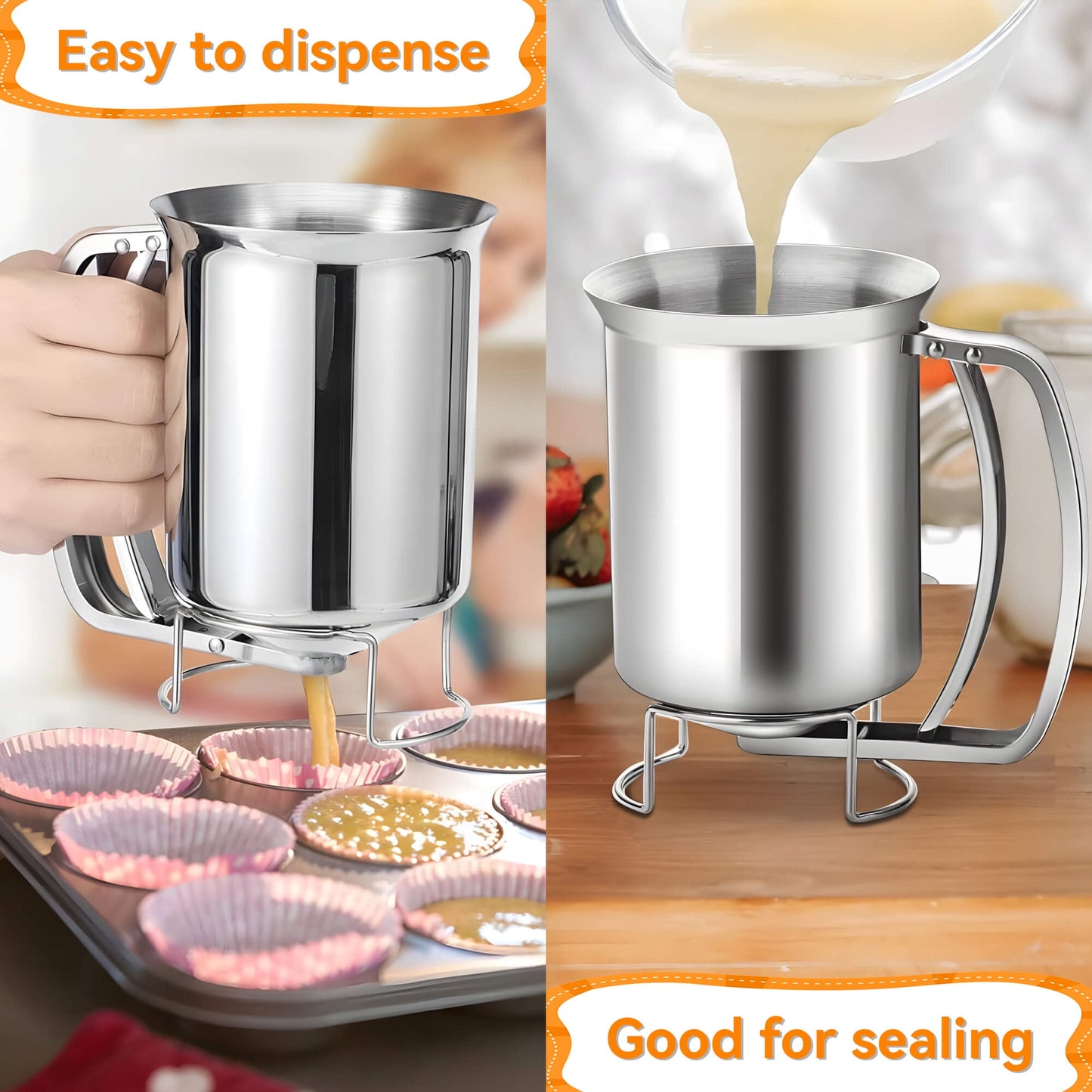 Sentryse Pancake Batter Dispenser, Stainless Steel Handheld Batter Dispenser for Baking, Cupcakes, Muffins, Crepes, Waffles, 800ML/27oz