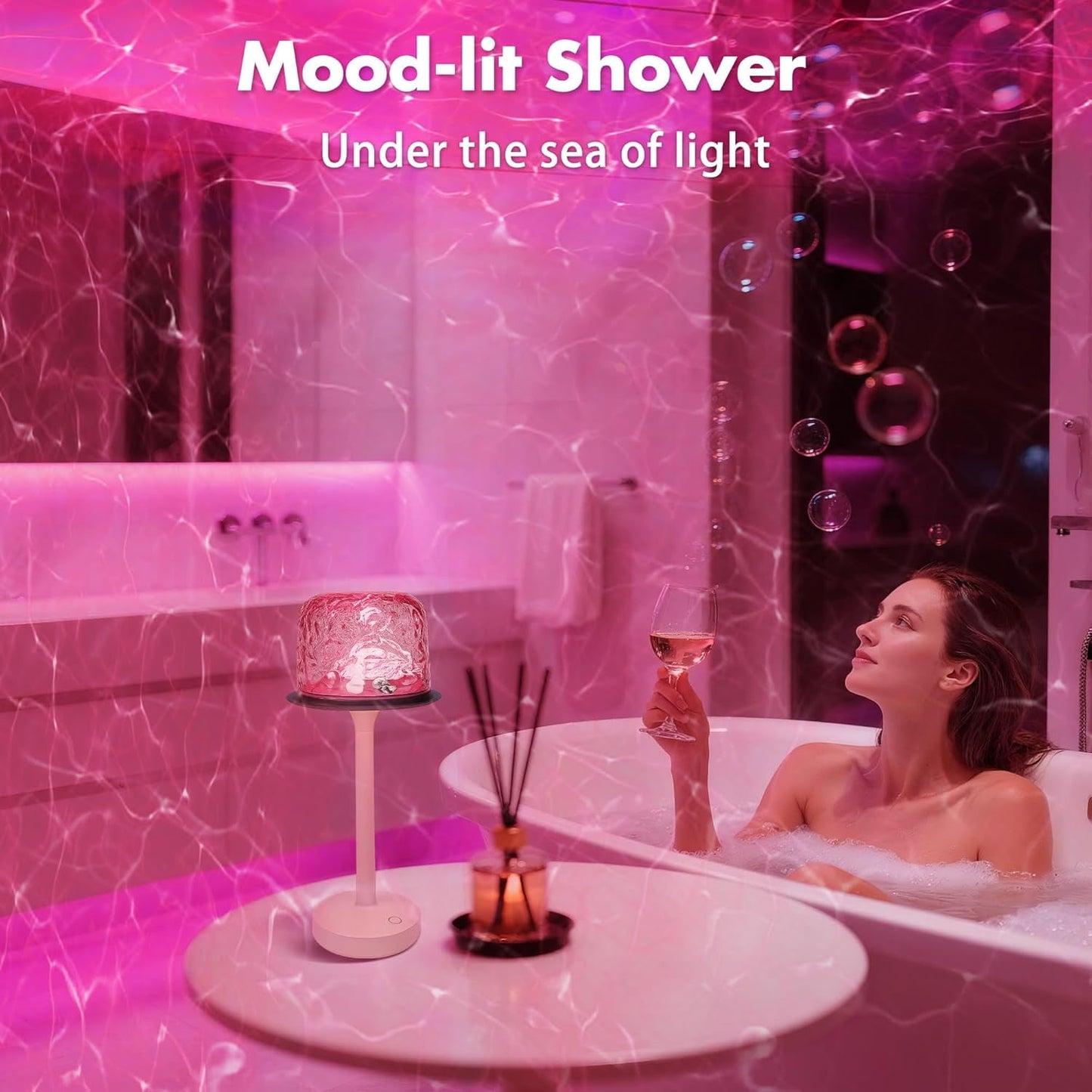 Sentryse Shower Lamp - Waterproof Bathroom Lamp with 16 Color Ocean Wave Projector, Rechargeable Shower Light with Touch & Remote Control, Cordless Light for Inside Shower/Bathtub