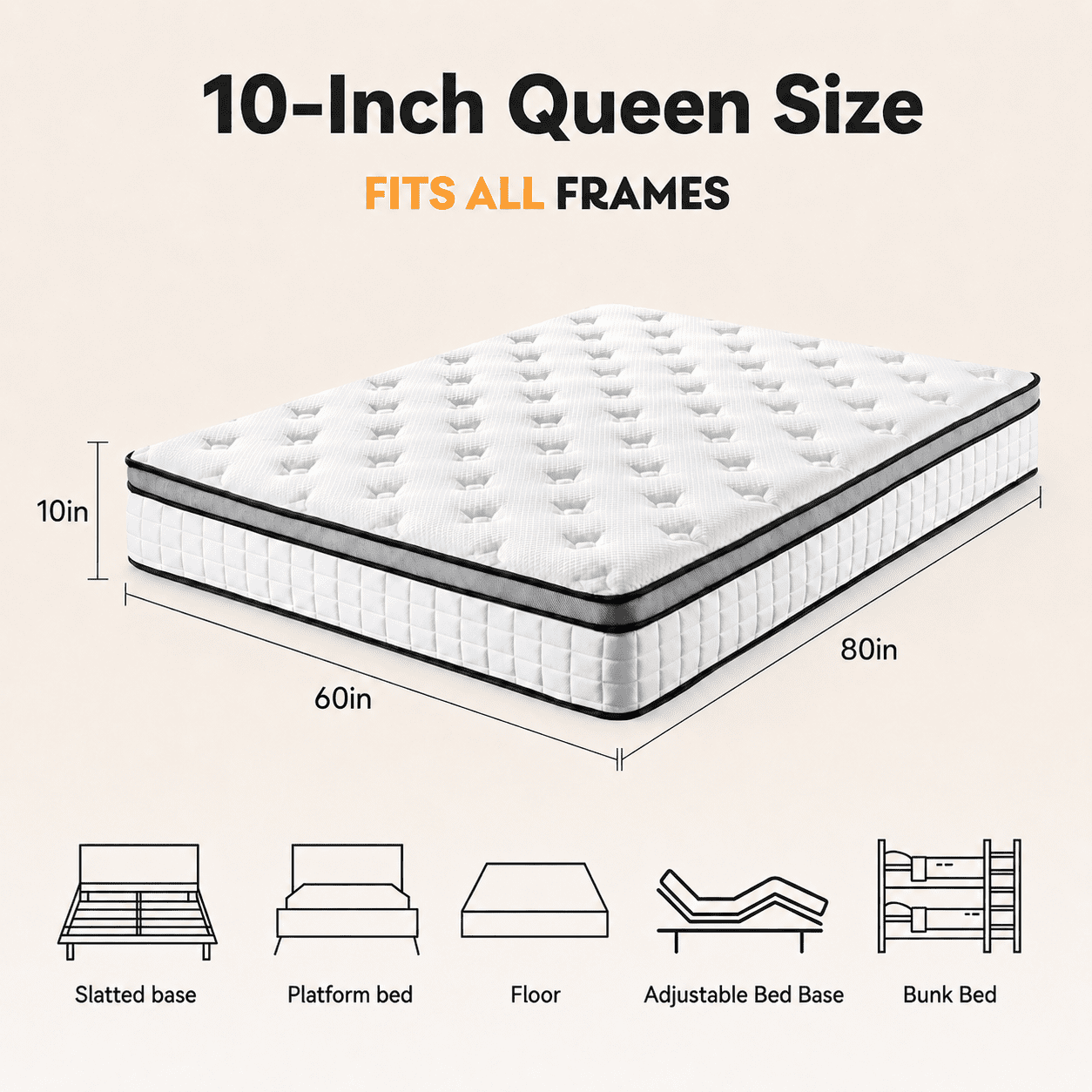 10" Queen Mattress, Euro Top Foam & Pocket Spring Hybrid Mattress in a Box, Plush Comfort, Pressure Relief and Motion Isolation