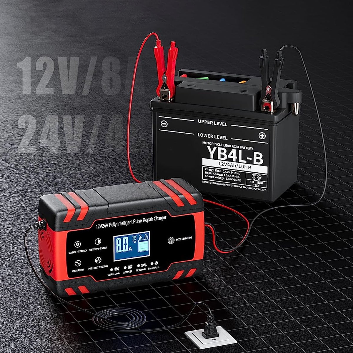 Sentryse Battery Charger 8-Amp, 12V 24V Fully-Automatic Smart Car Battery Charger, Battery Maintainer Trickle Charger, Battery Desulfator with Temperature Compensation