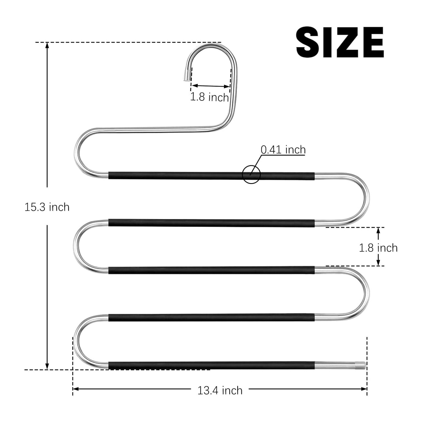 5 Pack Pants Hangers Space Saving Stainless Steel 5 Layers S-Shape Non-Slip Hangers for Multiple Pants, Silver