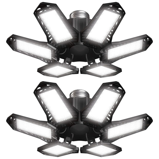 Sentryse LED Garage Lights Bulb 2 Pack, 6500K Led Shop Light with 6 Deformable Panels, Basement Barn Ceiling Lights, E26/E27 for Warehouse