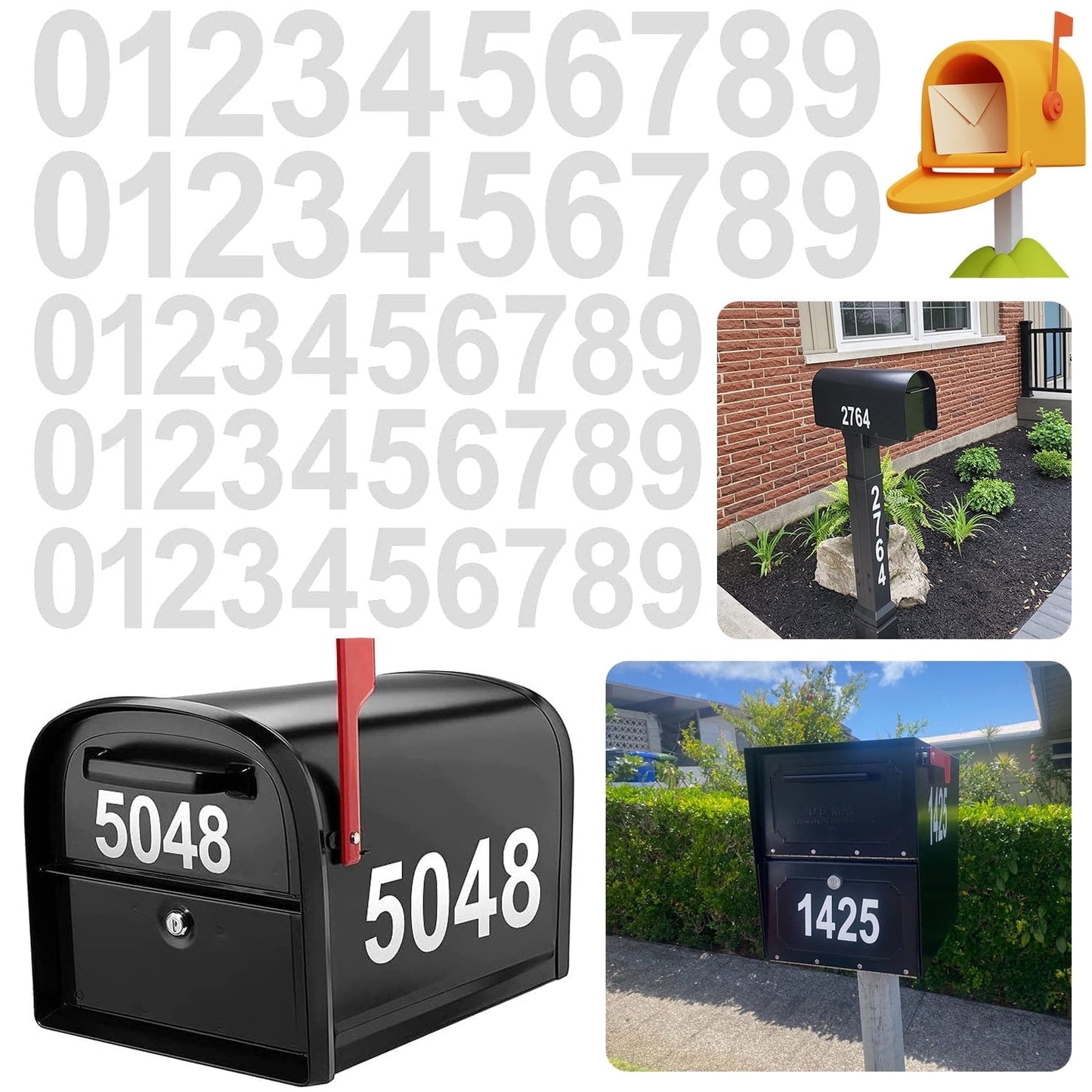 Sentryse Reflective Mailbox Numbers for Outside, 5 Sets Waterproof Mailbox Numbers Stickers for Mailbox, Door, Garbage Bins, Self Adhesive