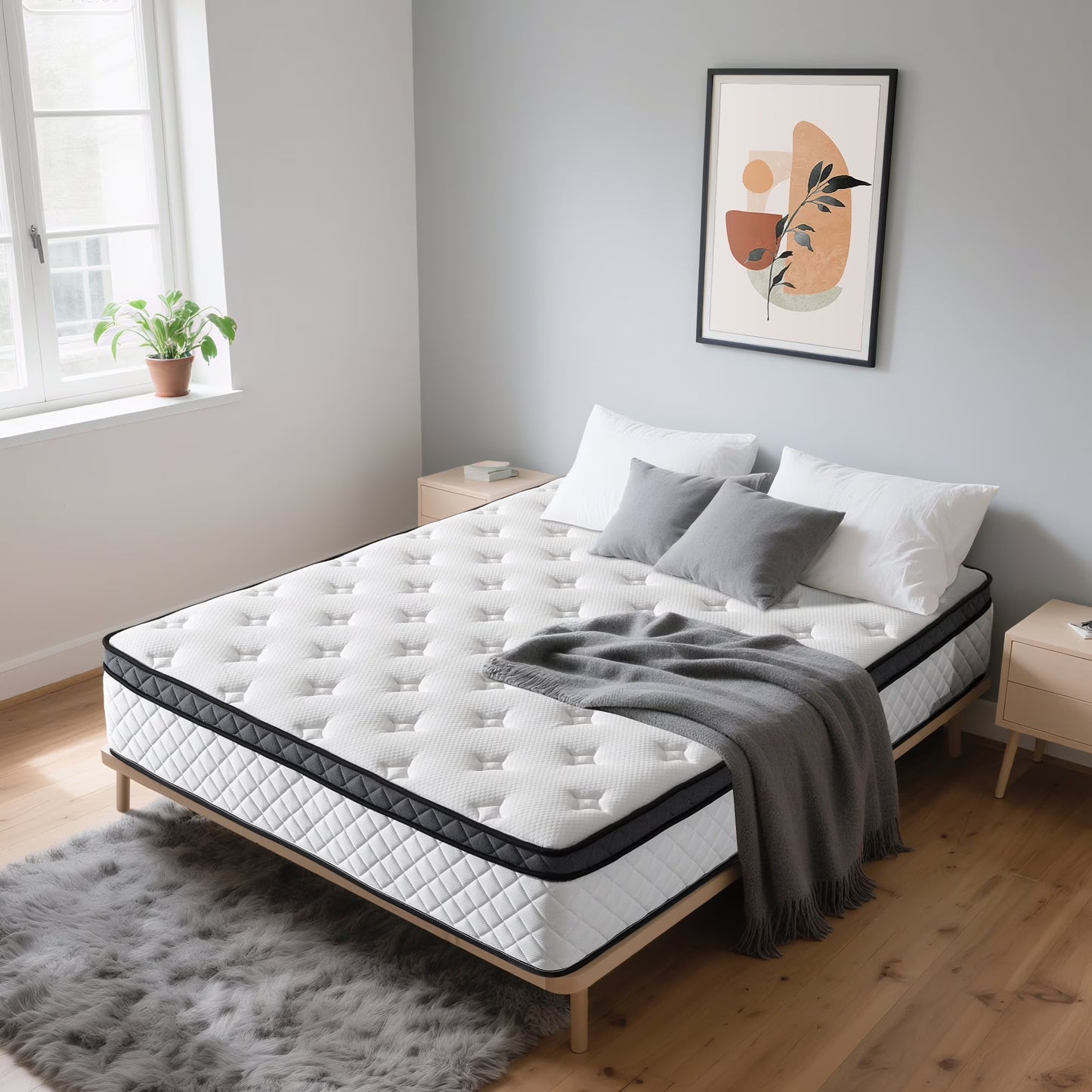 12" Full Size Mattress Euro Top Medium Firm Feel Foam and Pocket Spring Hybrid Mattress in a Box