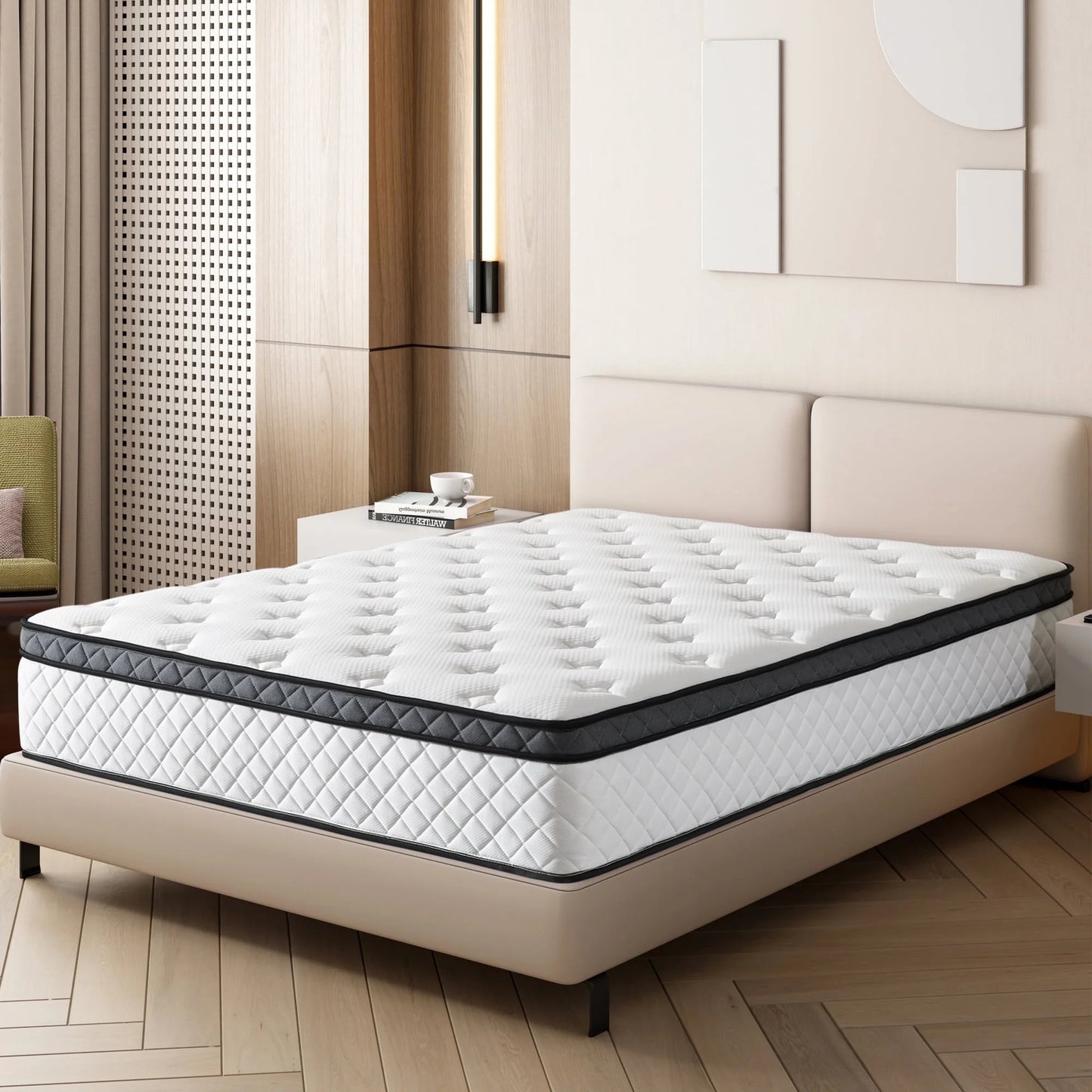 12" Full Size Mattress Euro Top Medium Firm Feel Foam and Pocket Spring Hybrid Mattress in a Box