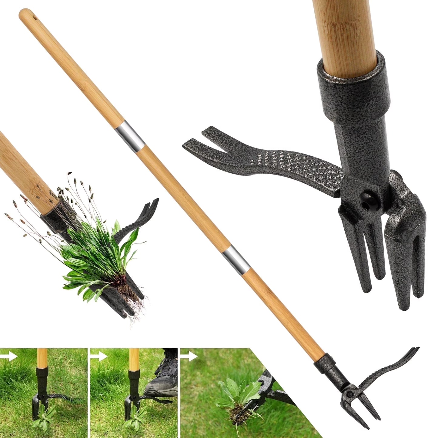 Sentryse Weed Puller Tool Stand up Weeder & Root Puller with Long Handle, 40 inches, 4-Claw Head Design, No Bending/Kneeling
